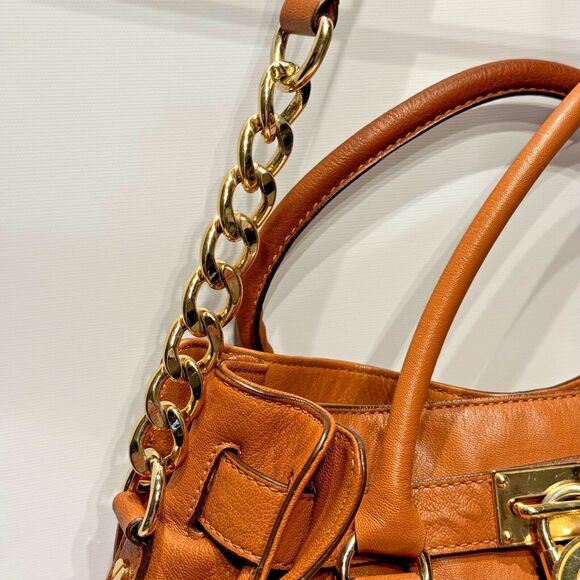 Michael Kors Hamilton Chain and Lock Brown Leather Satchel Bag Purse (no key) - Picture 14 of 14